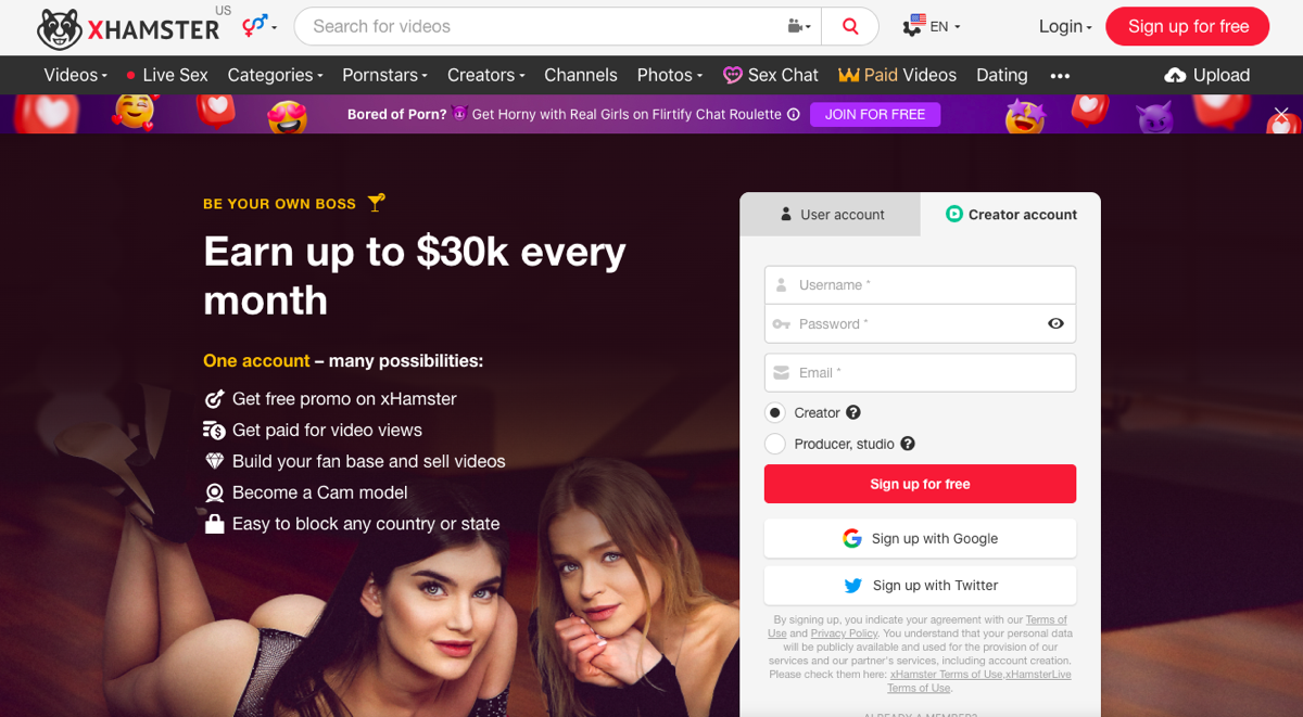 create creator account on xHamster