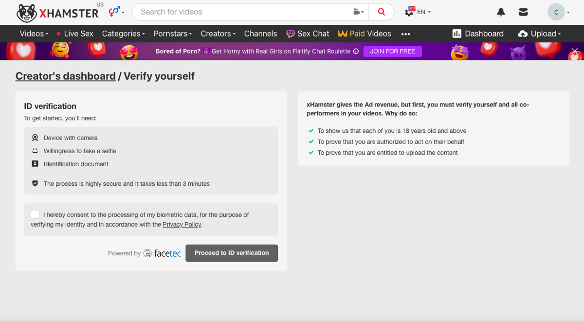 creator verification on xHamster