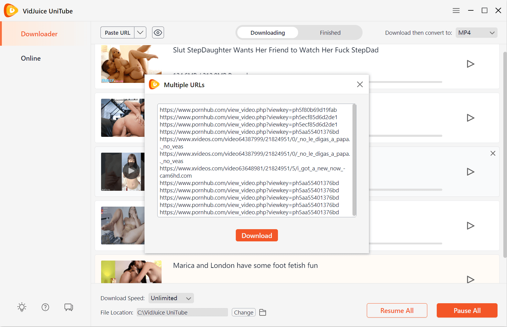 Copie y pegue el enlace xHamsterlive en xHamster Downloader